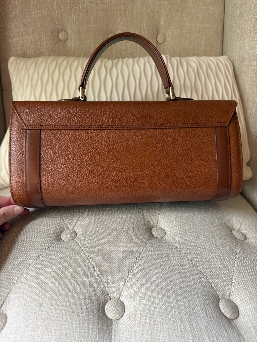 Vintage Burberrys Brown Pebbled Leather Top Handle Satchel Bag Check Lined - Picture 8 of 11